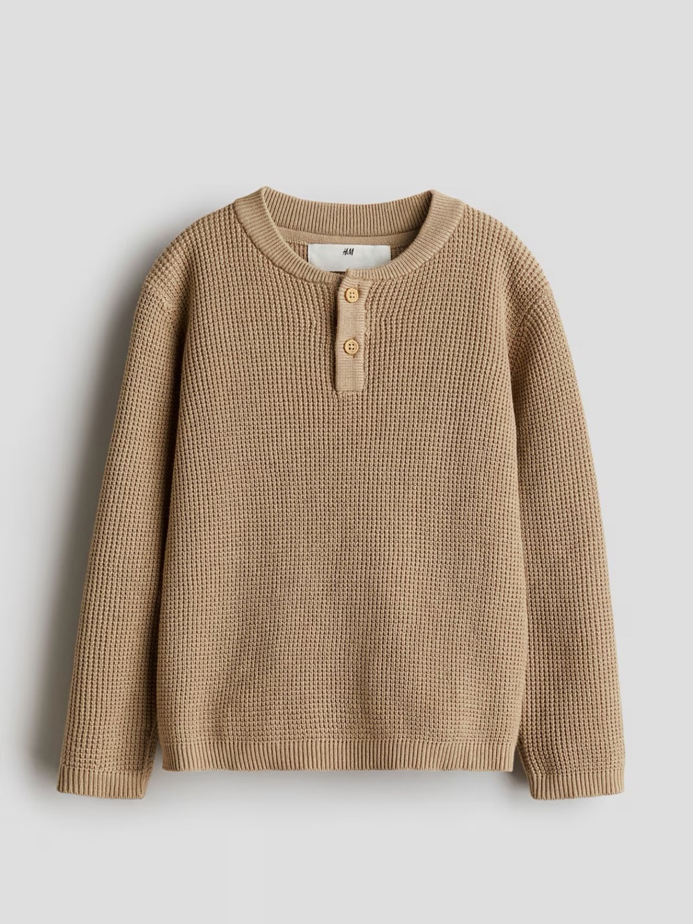 H&M Beige Waffle-Knit Henley Sweater
